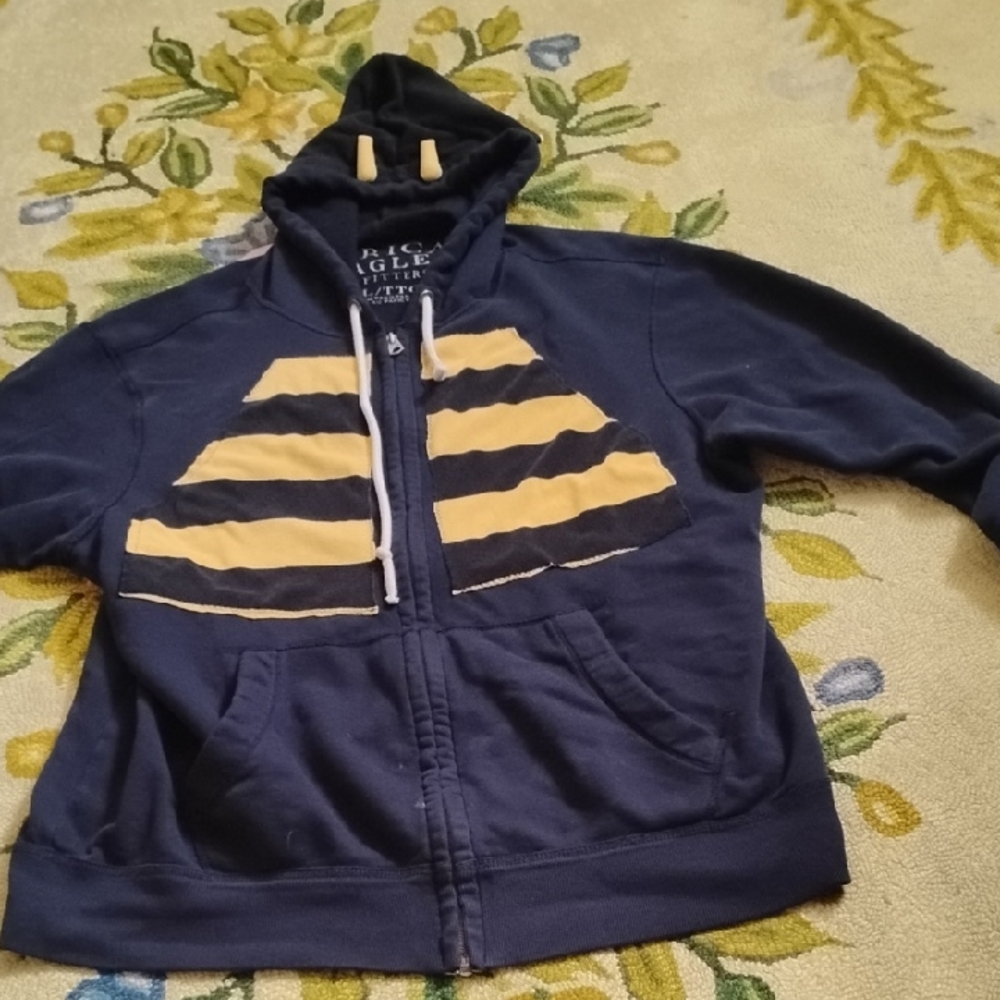 American Eagle Outfitters Blue and Yellow Striped Hoodie